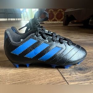 Adidas Black Cleats with Blue Stripes